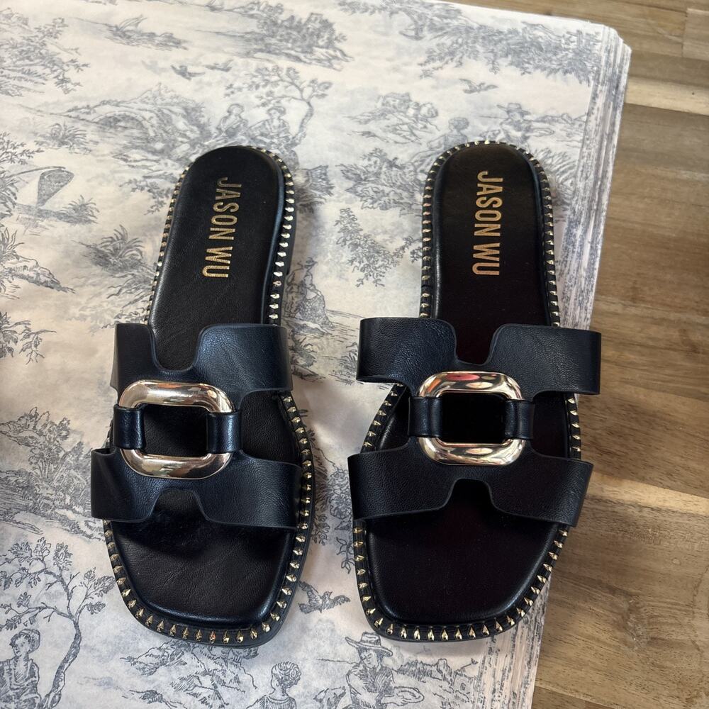 Jason Wu Women’s Size 6 Danis Slide Sandals Studs Black Gold